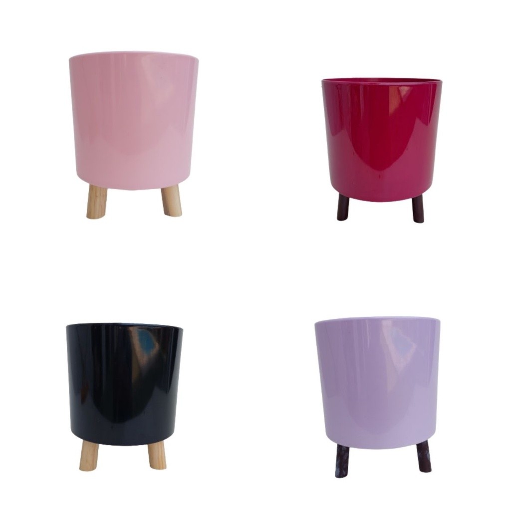 Cachepot Cachepô Acrílico Vaso Decorativo Para Plantas Flores Pês De Madeira Parafusados Decoração Ambientes Internos