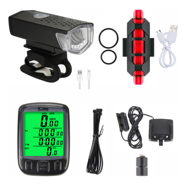 Kit Bike Farol + Sinalizador Recarregável + Velocimetro 563a em Oferta na Shopee