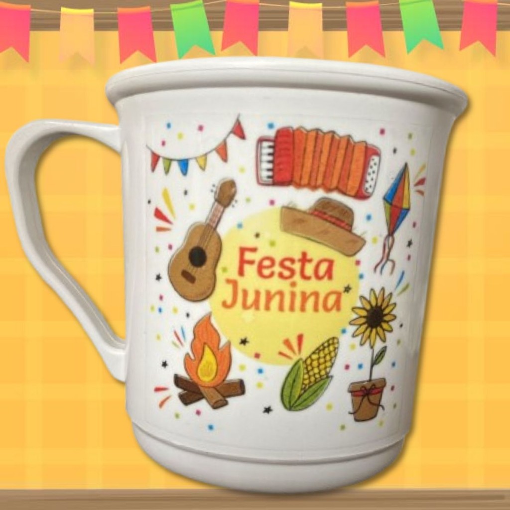 Kit Caneca decorada festa junina lembrancinha 15un arraial quermesse igreja escola evento colorida