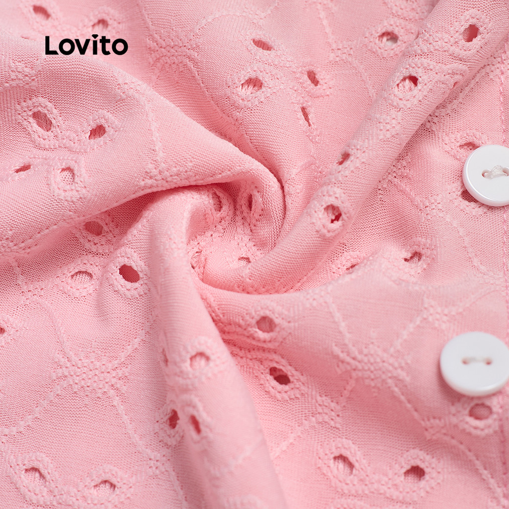 Detalhes do Lovito Camiseta Casual com botão liso frontal para mulheres L129ED633
