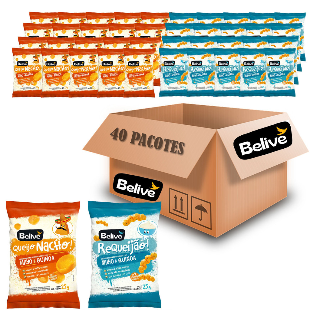 Kit Snacks BELIVE Queijo Nacho (20x) Requeijão (20x) 25g