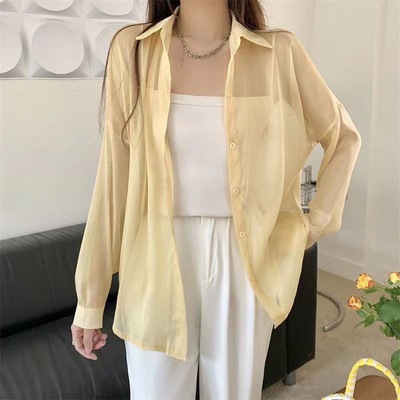 Roxo Claro Perolado Areia chiffon Topo Feminino Verão Fino Manga Comprida Gelo Seda Protetor Solar Camisa Feminina K19 C em Oferta na Shopee