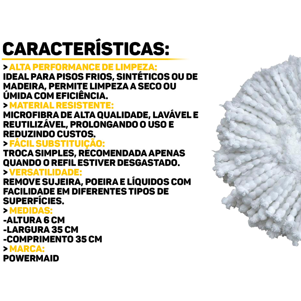 Detalhes do Refil Microfibra Para Mop Giratório Reutilizável Rodo Esfregão Universal Limpeza Multiuso Tamanho Único