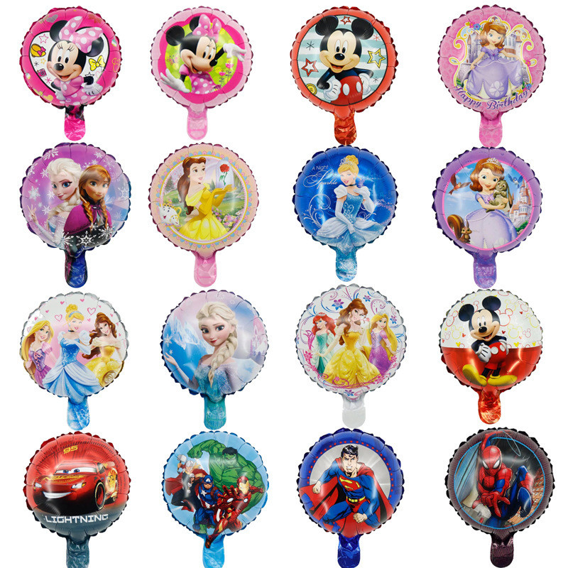 10inch Round Cartoon Mickey Minnie Foil Balloons Pincess Birthday Party  Decorations Kids Toys Baby McQueen car Spider