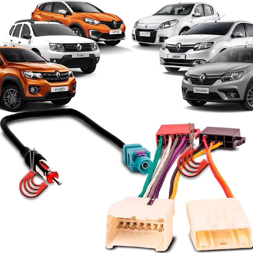 Chicote Adaptador Sandero Logan Duster Kwid Captur Oroch Multimidia Universal Iso 16 vias e Antena em Oferta na Shopee