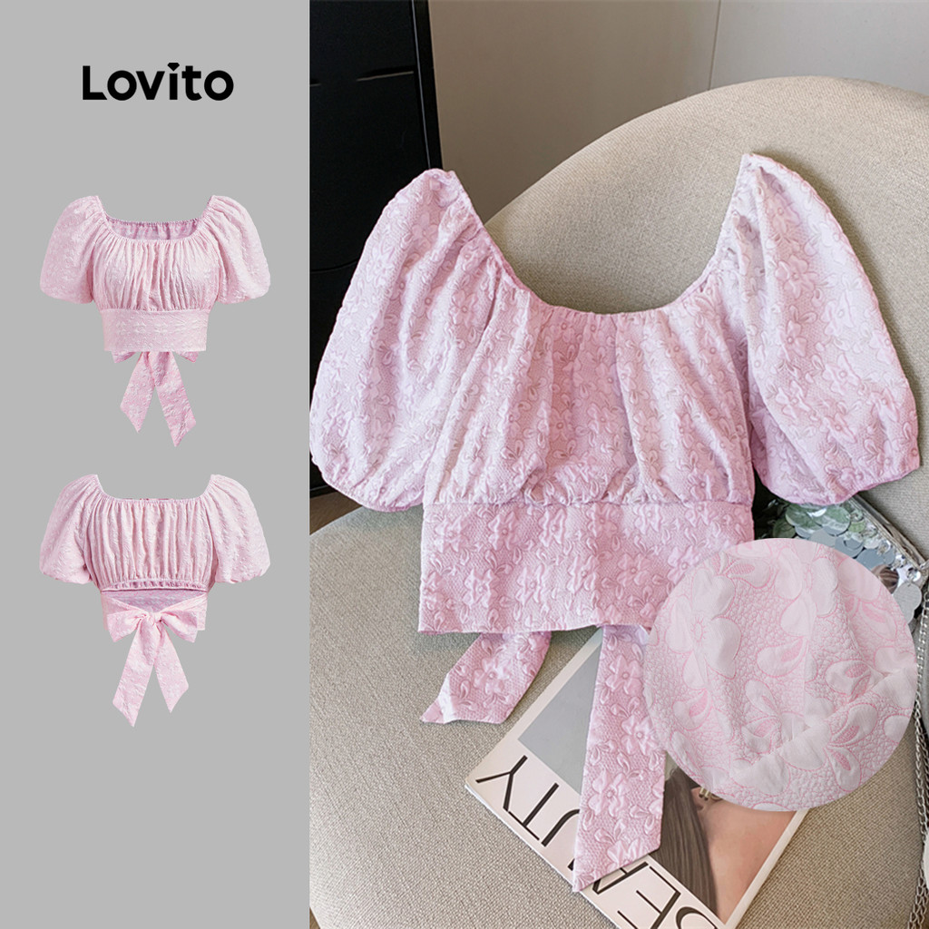 Lovito Blusa Casual Floral com amarração nas costas franzida Padrão para mulheres L129ED595 - Women Clothes