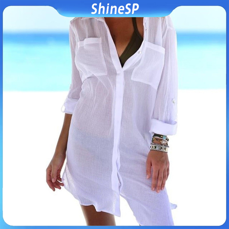Saida de Praia Max Camisa Camisão Chemise Manga Longa Verão Leve
