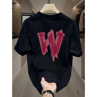 Camisa casual masculina espessada 'W letras-solta manga curta preta roupa casual muito importante
