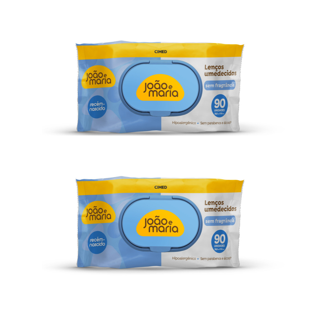 Kit 2 Und Lenço Umedecido João e Maria Sem Fragrância 90un em Oferta na Shopee