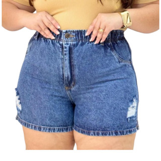 Short Jeans Feminino Plus Size com Elastico na Cintura Modelo Curve em Oferta na Shopee