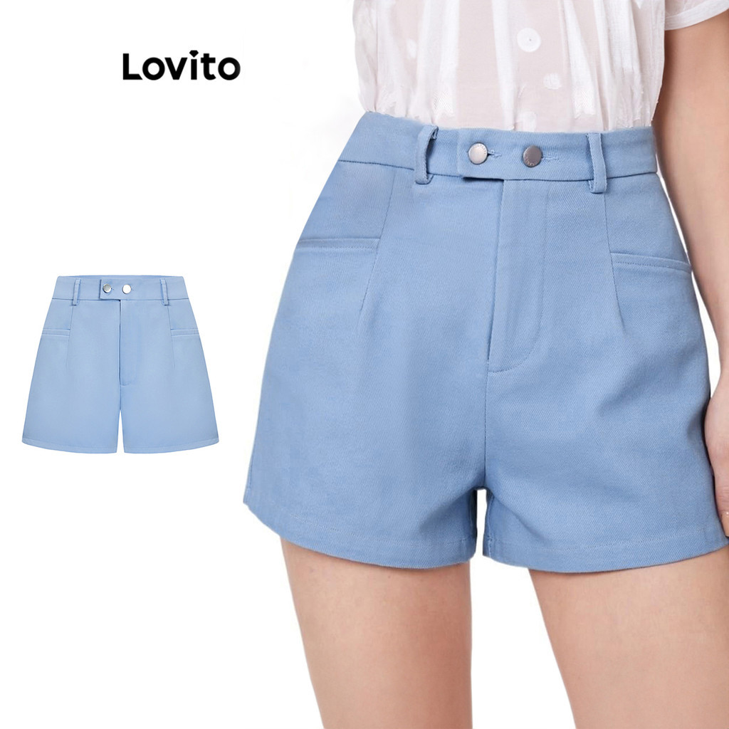 Lovito Shorts elegantes de bolso falso simples para mulheres L108ED067 - Women Clothes