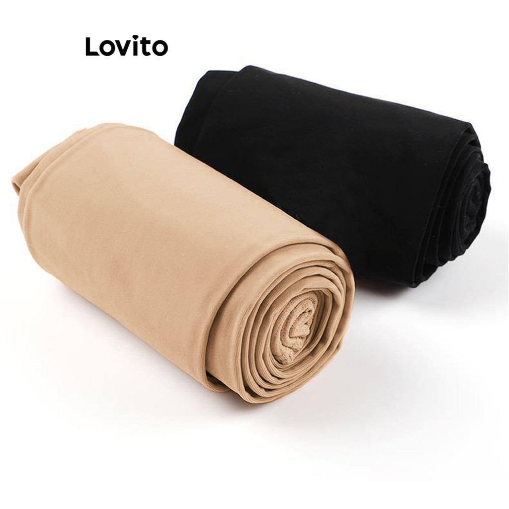 Lovito Casual Meia Fina Feminina Lisa Básica LNA29270 (Damasco/Preto) em Oferta na Shopee