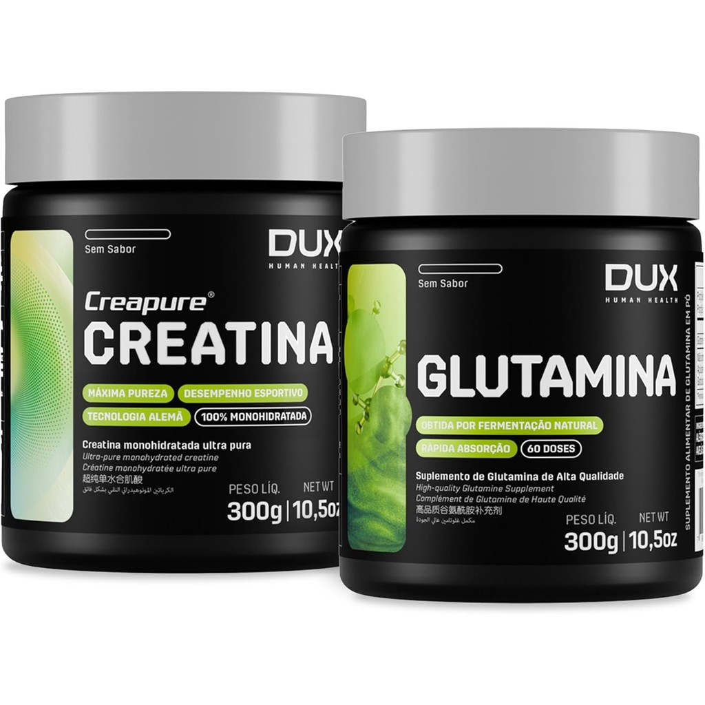 Kit Creatina Monohidratada 100% Creapure 300g + Glutamina 300g - DUX