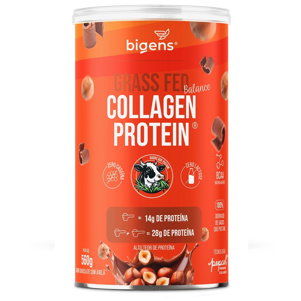 Grass Fed Balance Collagen Protein® 28g Proteína | Colágeno Pepcol®| Chocolate Avelã | 560g Bigens em Oferta na Shopee