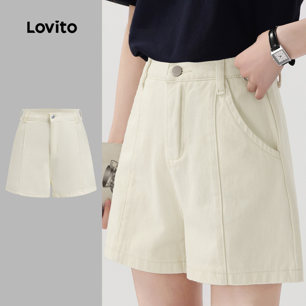 Lovito Shorts jeans básicos casuais com bolso liso para mulheres L133AD504 - Women Clothes