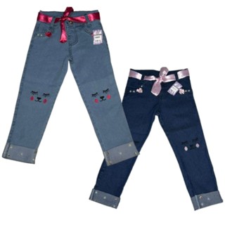 Calça Jeans infantil Menina Skinny Gatinha com Laço Luxo Feminina em Oferta na Shopee