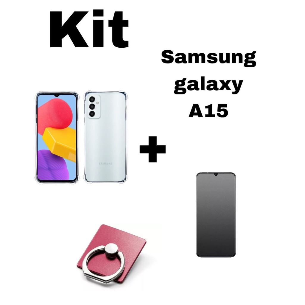 Kit Capa Transparente + Película Fosca Privacidade + Suporte Anel para Samsung Galaxy A15