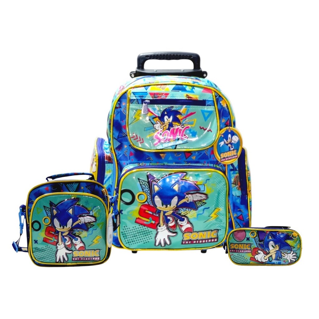 Kit Mochila Sonic Com Rodinhas Lancheira E Estojo Escolar em Oferta na Shopee