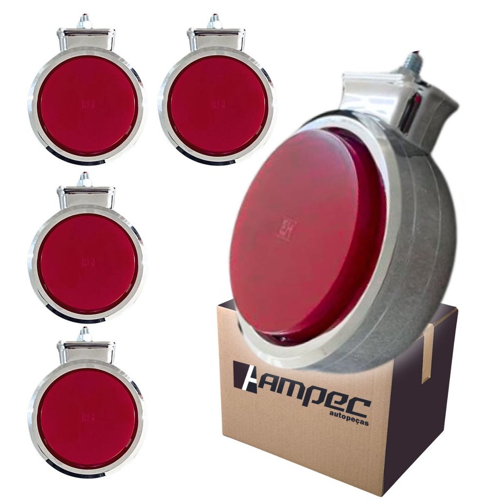 Kit 5 Lanterna Bojuda Foguinho Maria LED Cromada Vermelha - Automobiles