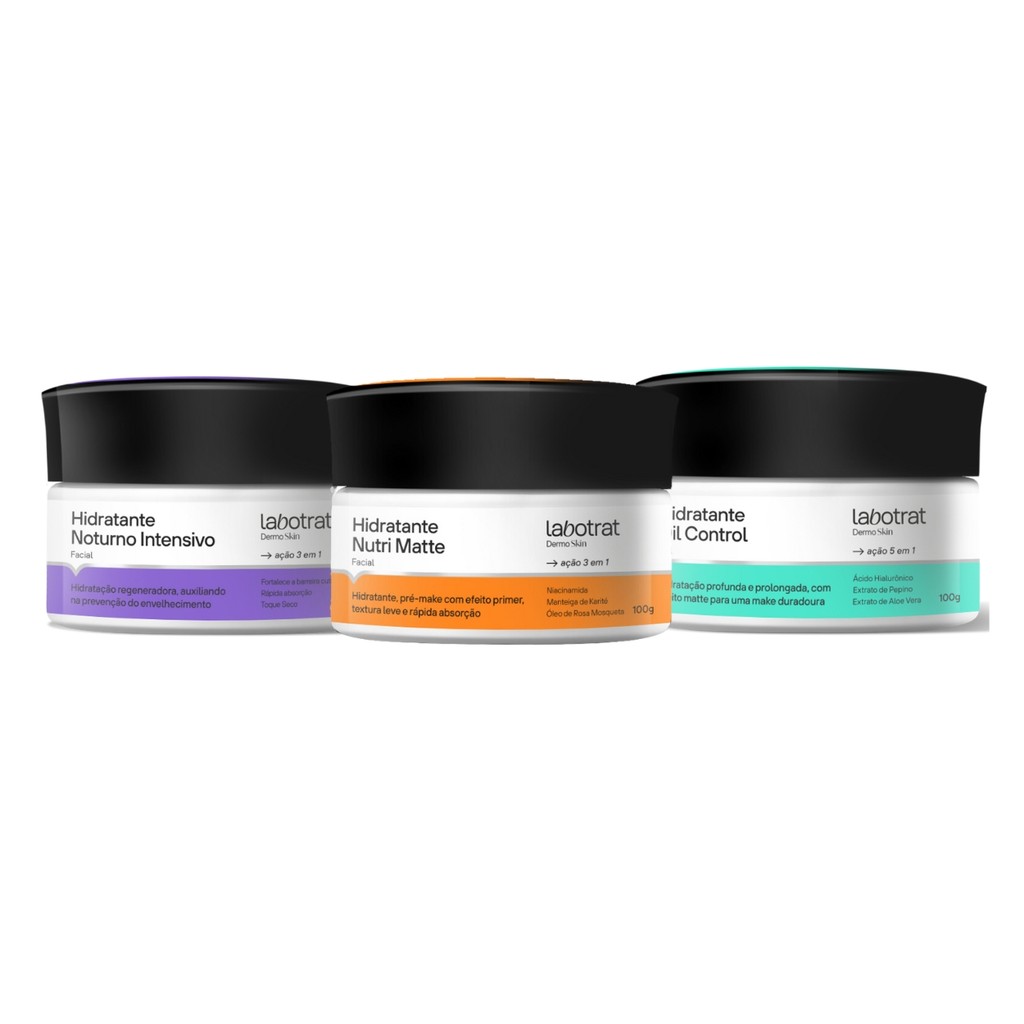 Kit 3 Creme Hidratante Facial Dia Noite Pele Oleosa Labotrat