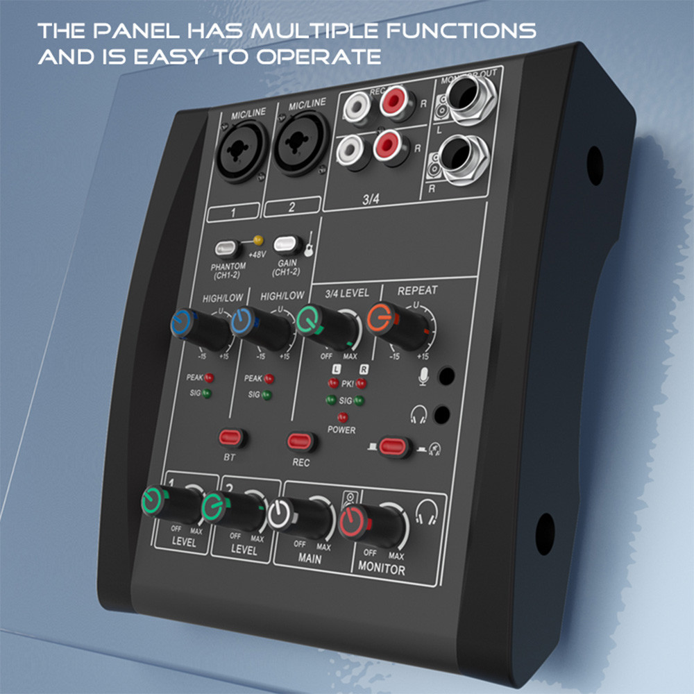andobr Audio Mixer Console De Mixagem De 4 Canais 48V Phantom Power Para Gravação Em Estúdio Doméstico DJ Network Transm