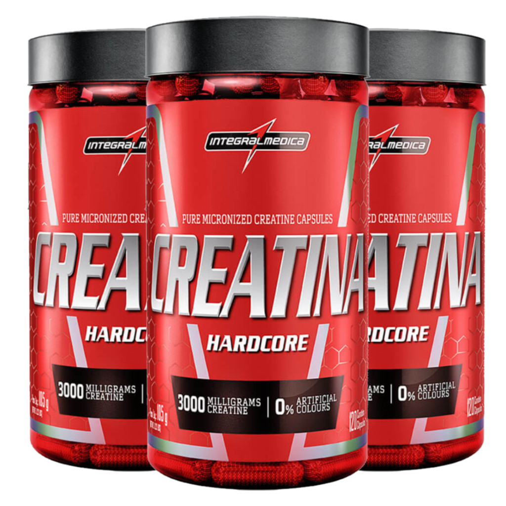 Creatina Pura 120 Caps Hardcore Integral Kit 3 Potes em Oferta na Shopee