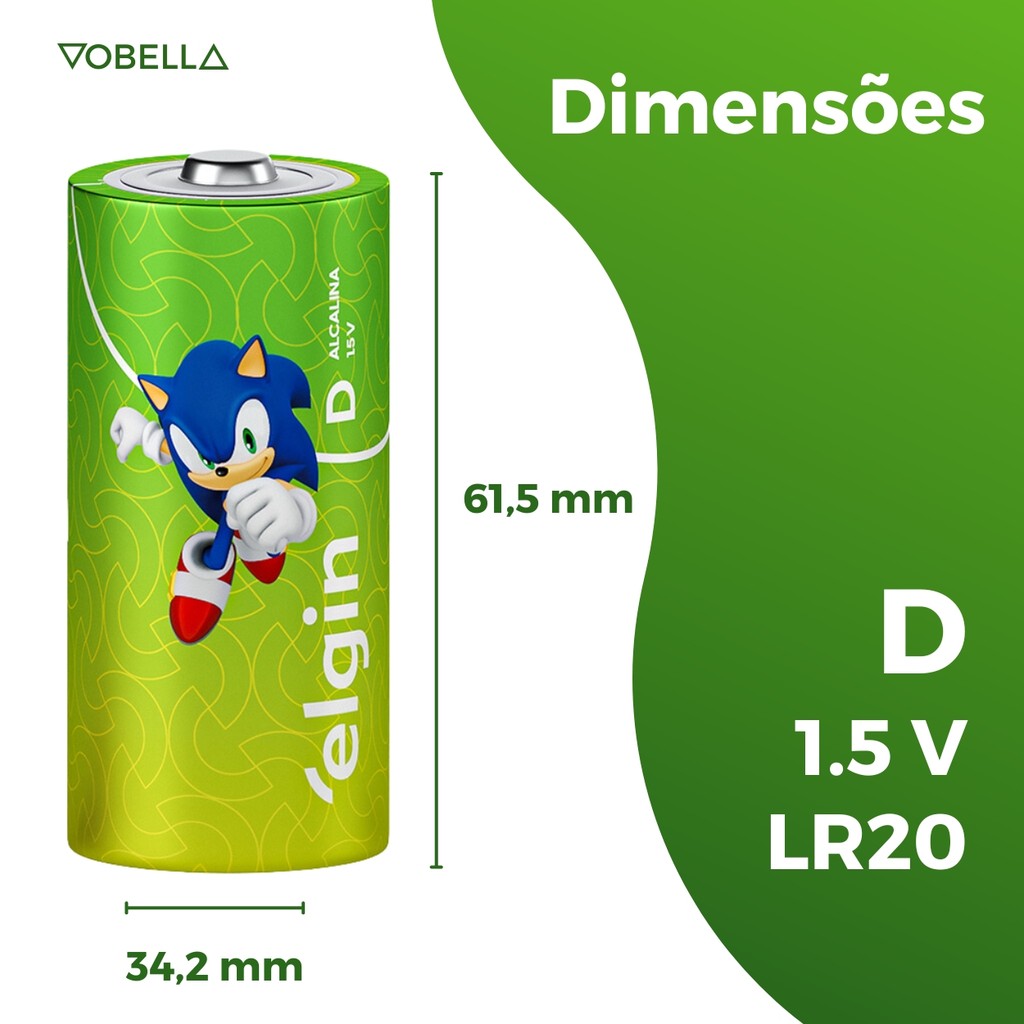 Kit 20 Pilha Alcalina D LR20 Grande Blister 10 Cartela Elgin