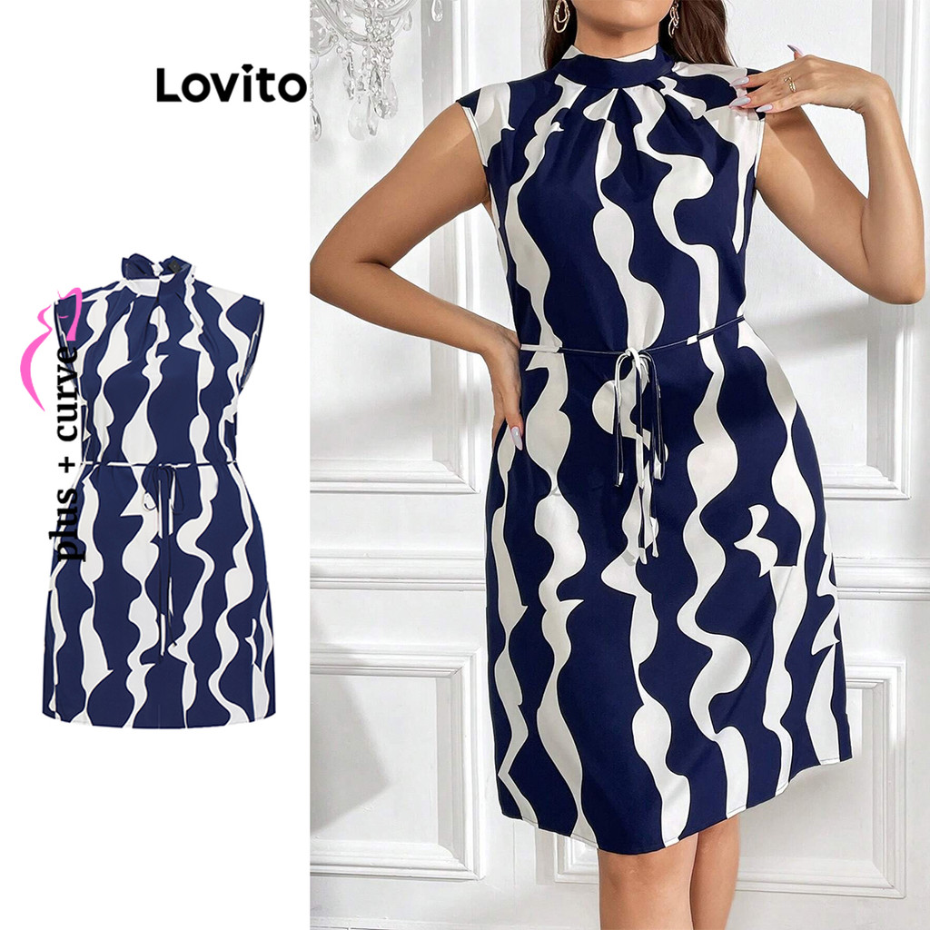 Lovito Vestido colorblock geométrico elegante plus size para mulheres LBL16144 - Women Clothes