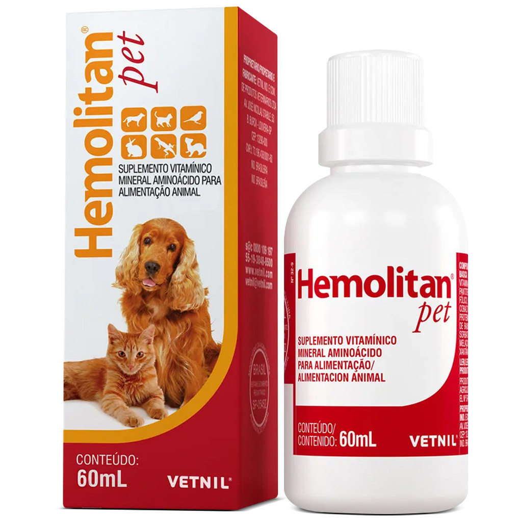 Hemolitan Suplemento Vitamínico Pet P/ Todos Animais 60 Ml em Oferta na Shopee