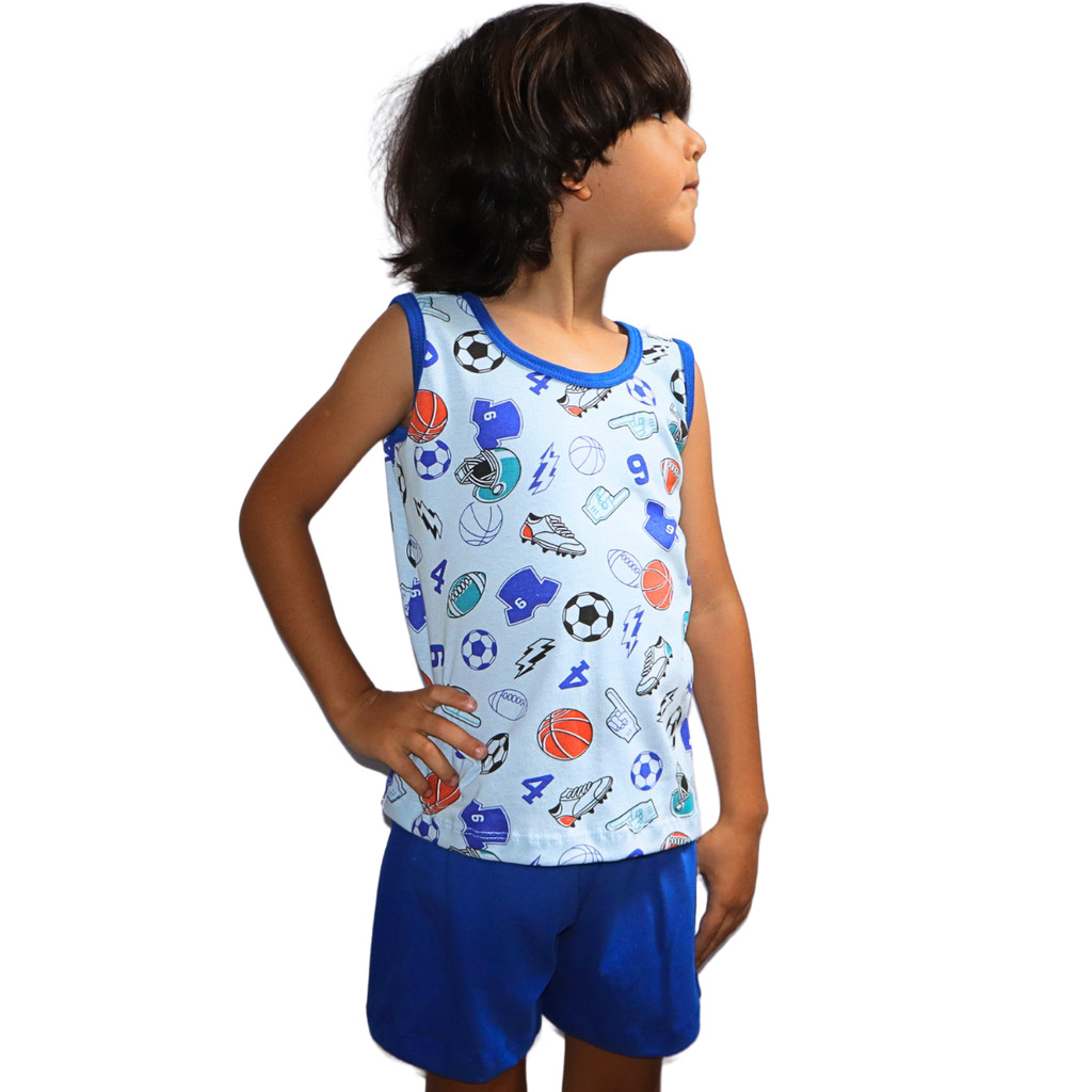 Conjunto Pijama Regata e Shot Masculina Juvenil Algodão e Poliester