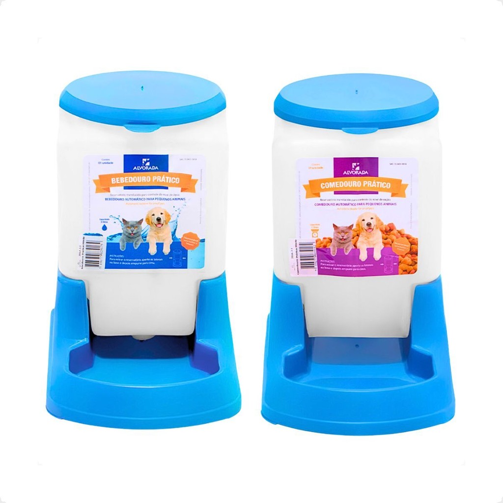 Kit Bebedouro Comedouro Automatico Cachorro e Gato Prático 3 litros - Alvorada Azul em Oferta na Shopee