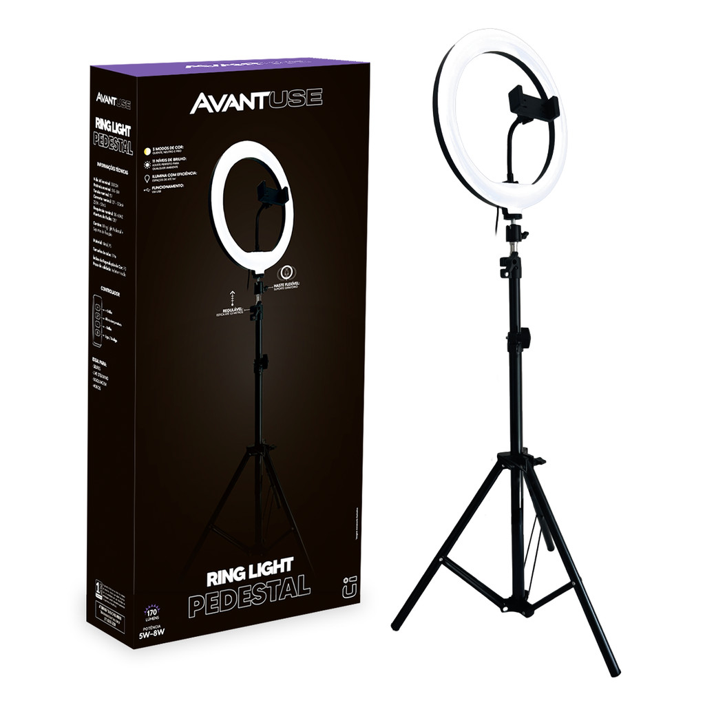 Led Ring Light Pedental Universal 8w 3000K/6500K Com 11 Níveis de Brilho Cod: 293030005 Avant Use