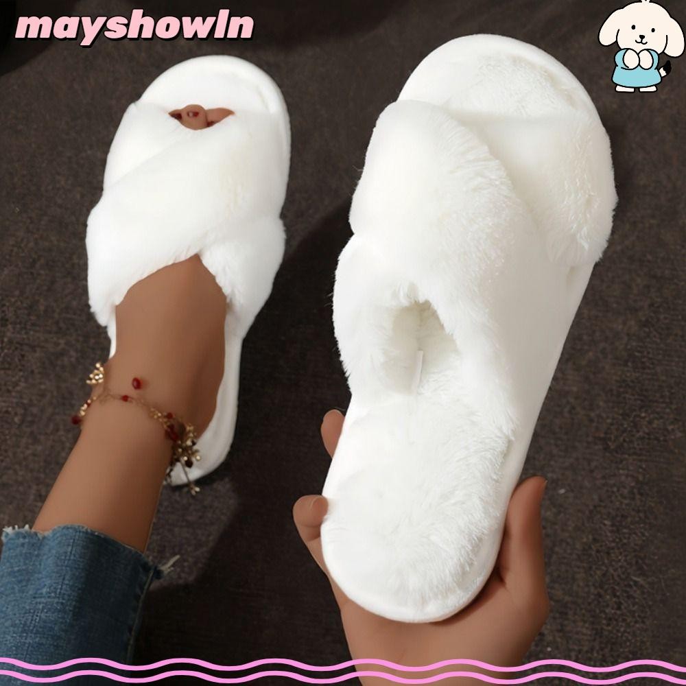 MAYSHOWLN Chinelos Femininos De Pelúcia Para Casa , De Chão Interno Com Sola Macia , Cinto Cruzado , Bico Aberto , Sapat