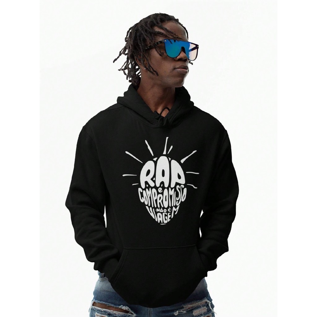 Blusa Moletom Canguru Estilo de Rua Lenda do Rap Nacional Sabotagem Rap é Compromisso