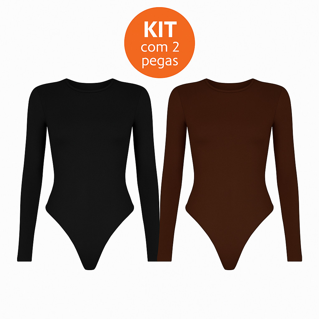 Kit 1 a 2 Body Feminino Manga Longa Gola Redonda Justo Básico Estiloso