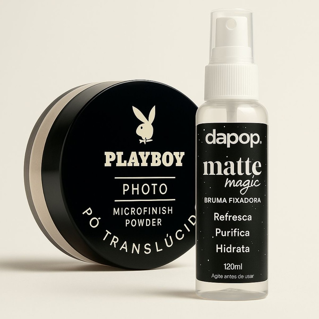 Kit Pó Finalizador Microfinish Playboy + Bruma Fixadora Matte (Dapop ou Miss Rosê) em Oferta na Shopee