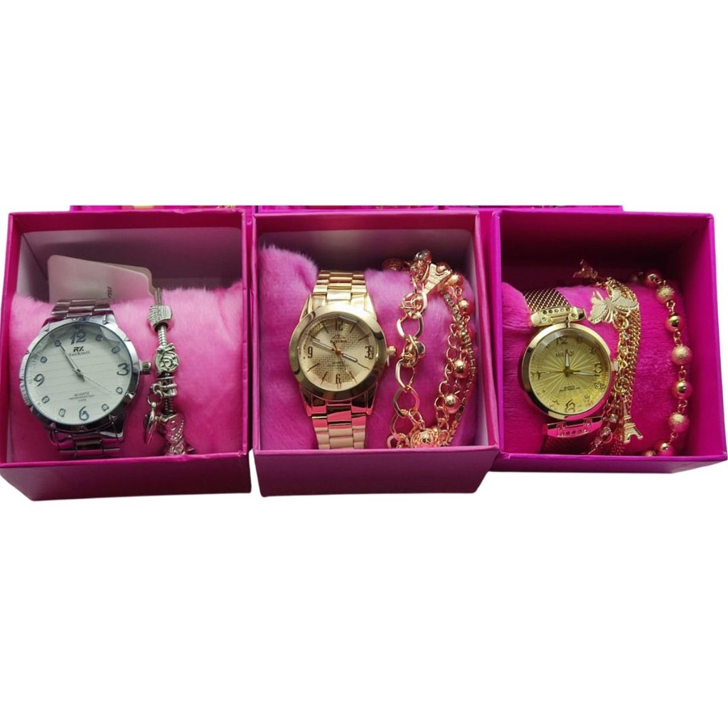 Kit Relógio Feminino Com Pulseira Elegante Cores Sortidas