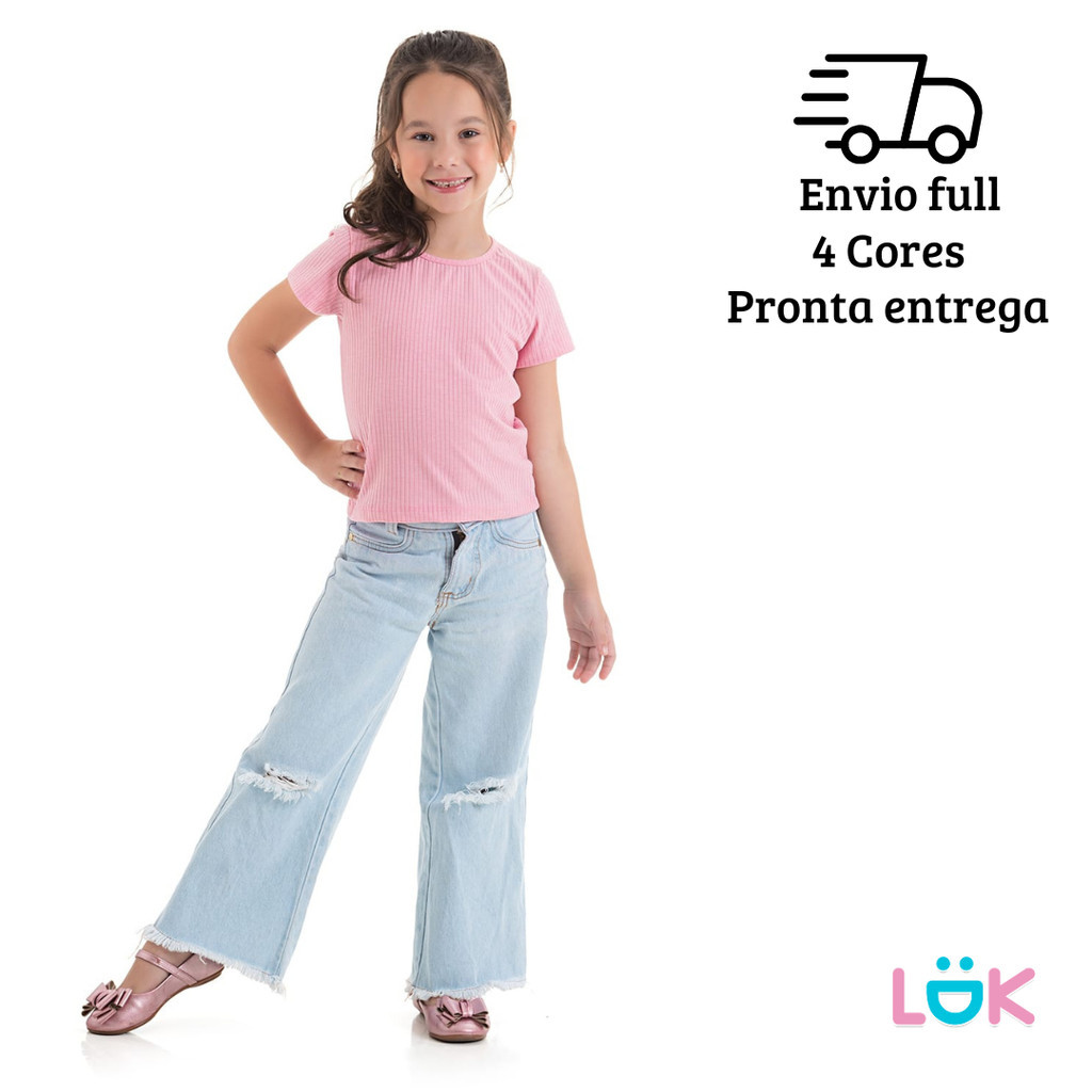 Blusa Básica Infantil Verão Ribana Manga Curta 4 a 16 Anos – 4 Cores | Conforto e Estilo
