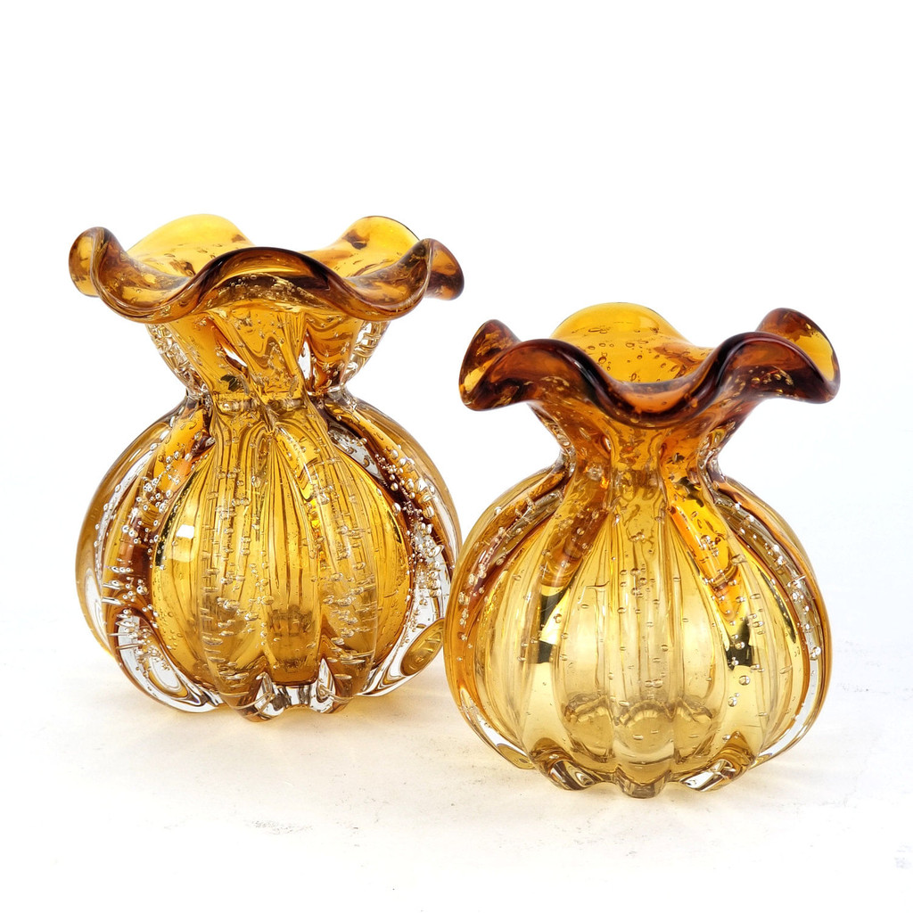 Kit Vasos de Murano - Trouxinhas de Cristal Âmbar (2 Peças) em Oferta na Shopee