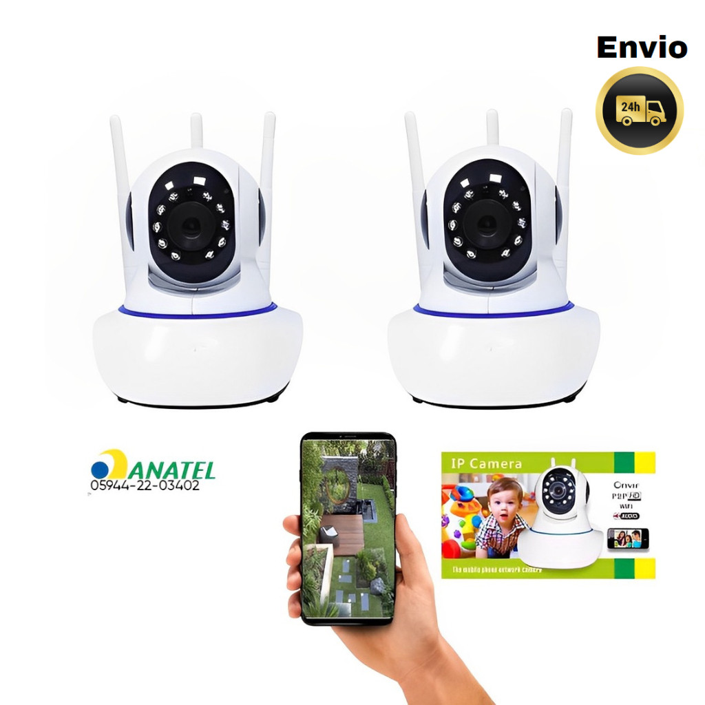 Kit 2 Câmeras Babá Eletrônica com 3 Antenas Wifi HD interna