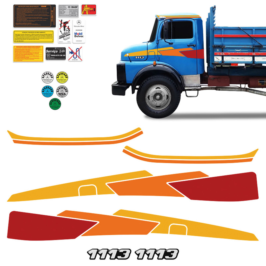 Faixa Mercedes Benz 1113 Adesivo Vermelho Lateral + Emblemas em Oferta na Shopee