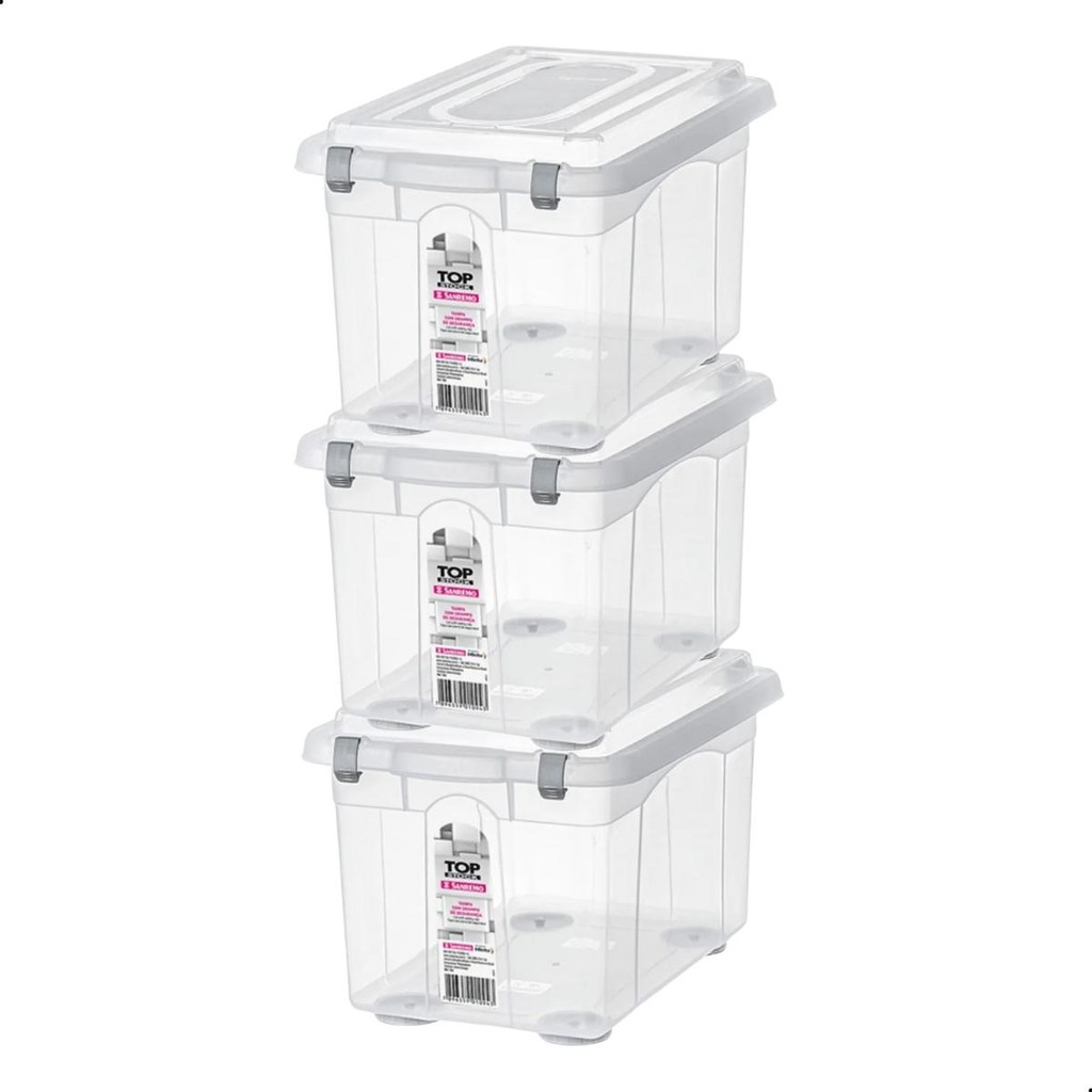 Kit 3 Caixas Organizadoras Transparentes 16,7L Top Stock Sanremo em Oferta na Shopee