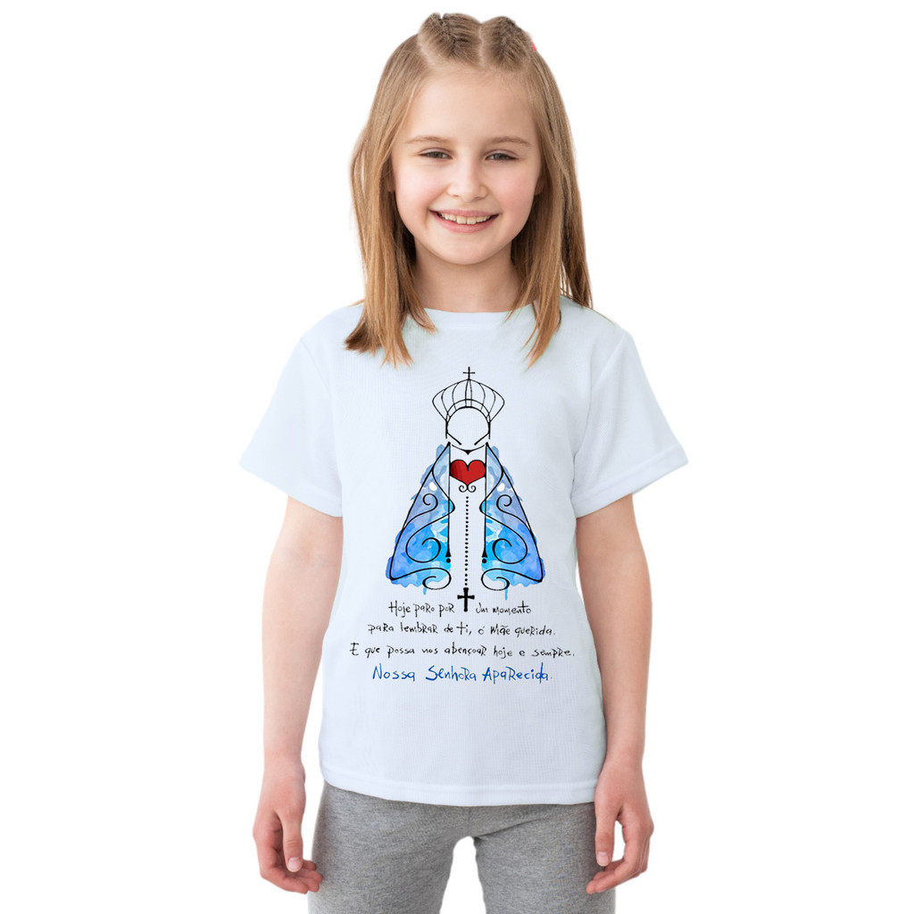 Camiseta Nossa Senhora De Aparecida Mãe Querida Camisa Personalizada Blusa Infantil e Juvenil