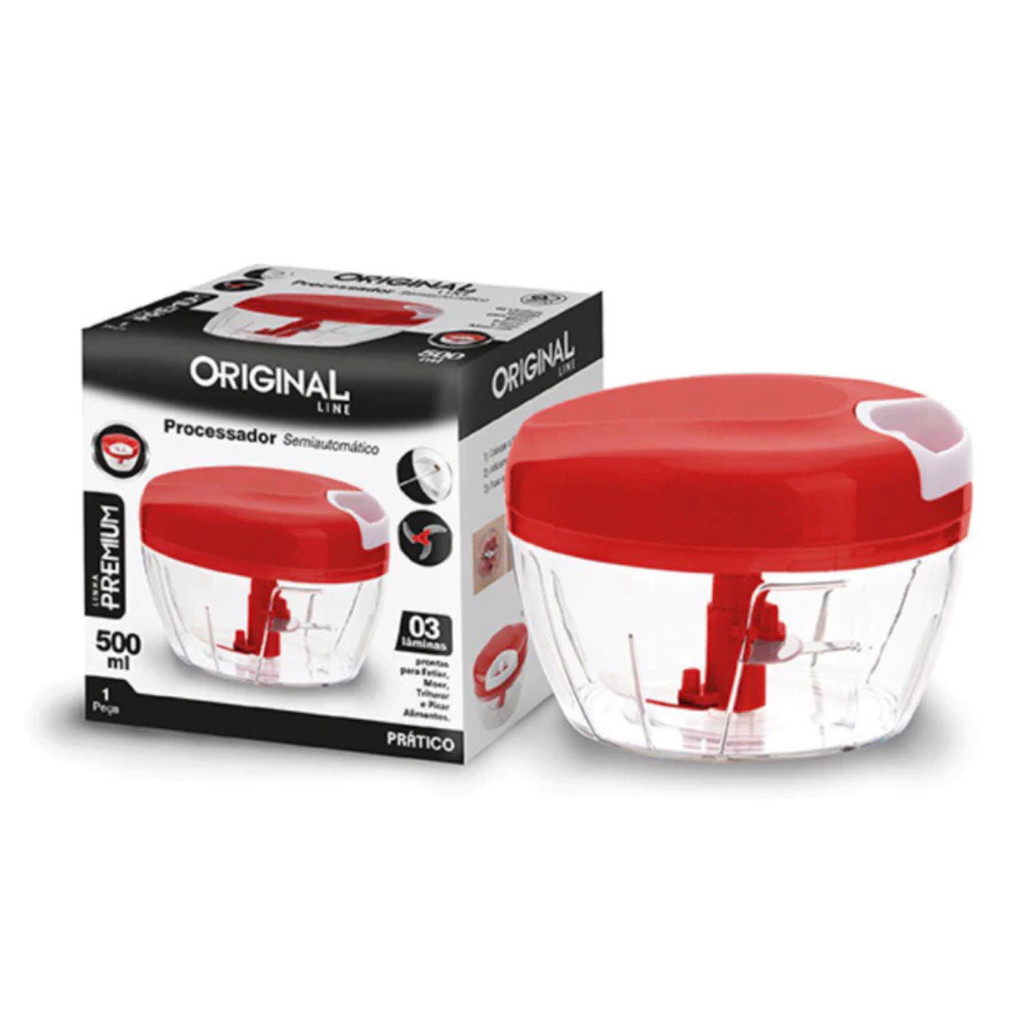 Processador Manual de Alimentos Triturador 3 lâminas 500ml Para Alho Cebola Legumes Origin...