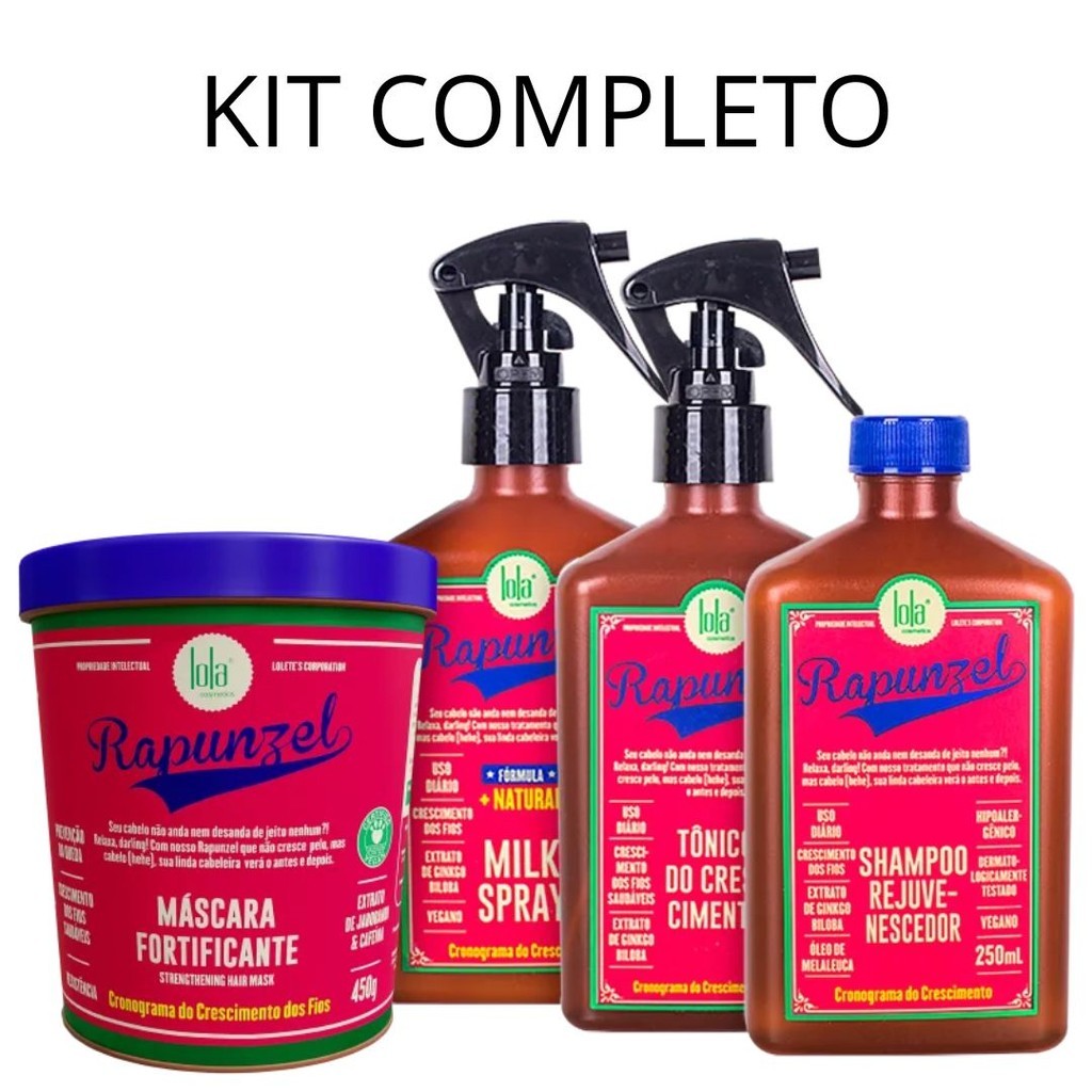 Kit Lola Rapunzel Linha de Crescimento - 4 Itens Shampoo + Máscara + Tonico + Milk