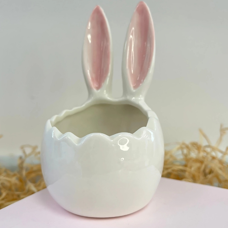 Enfeite Decorativo de Páscoa - Ovo com Orelha de Coelho em Cerâmica - 13cm - 1 unidade - Rizzo em Oferta na Shopee