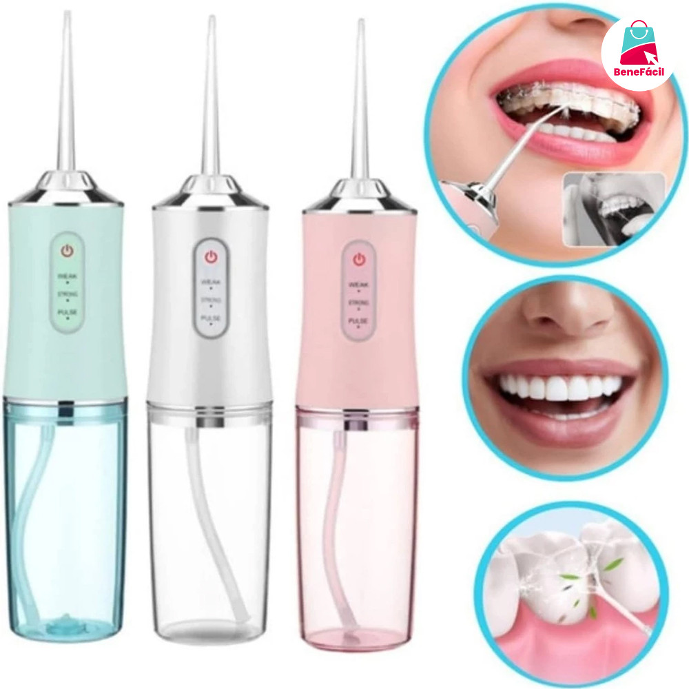 Irrigador Bucal Kit 3 em 1 USB Jato Água Fio Dental Limpador Recarregável