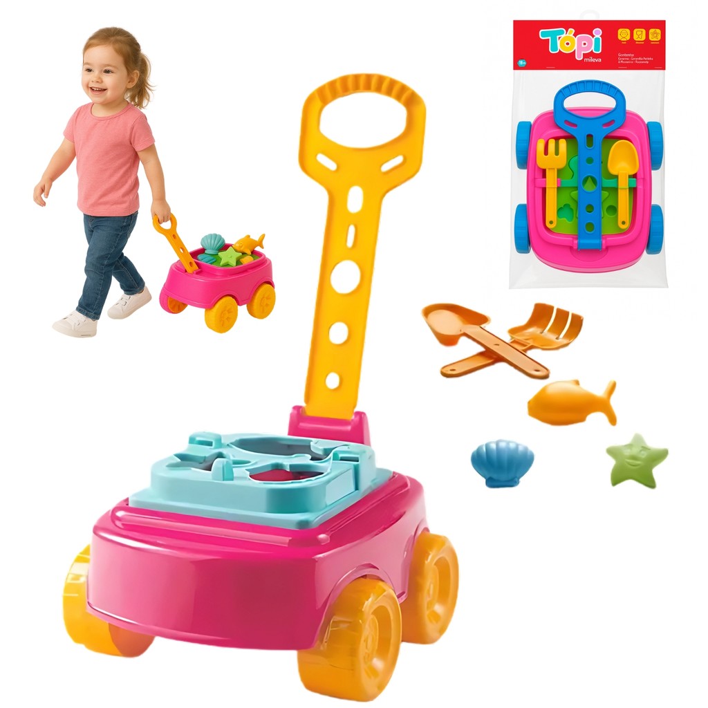 Carrinho Infantil 2x1 Brinquedo Encaixar Praia Passeio C/ Pá