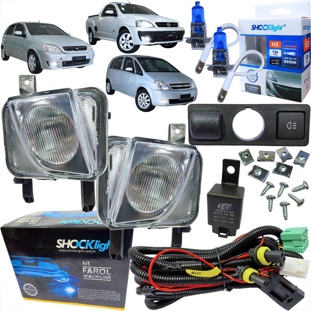 KIT FAROL DE MILHA GM CHEVROLET MERIVA MONTANA CORSA 2003 À 2011 BOTÃO MODELO ORIGINAL + LÂMPADA SUPER BRANCA