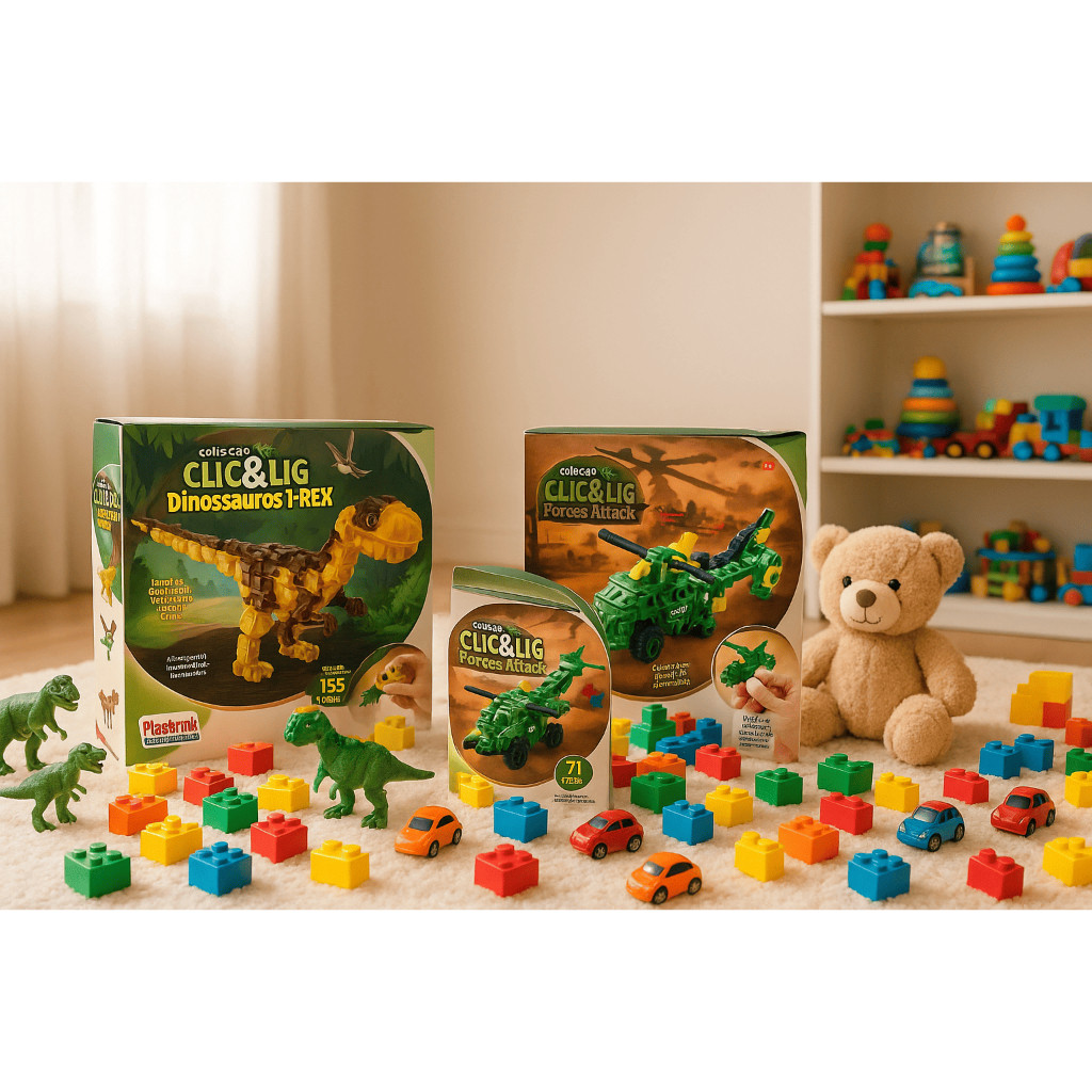 Brinquedo Dinossauro T-rex 155 Peças Clic & Lig Brinquedo de Montar Tipo Lego